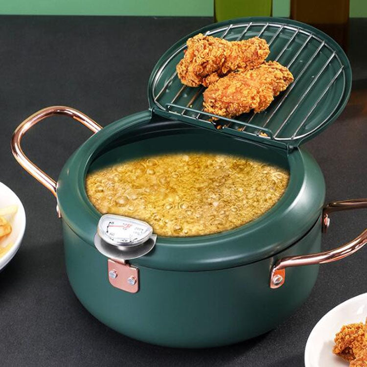20cm Fryer Pot Household Non-Stick Pan Temperature Control Mini Frying Pot(Olive Green) - free shipping - PMC TechLife - Order now!