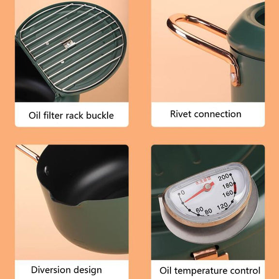 20cm Fryer Pot Household Non-Stick Pan Temperature Control Mini Frying Pot(Olive Green)