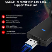 COMFAST CF-924AC V2 1200Mbps Dual Frequency Gigabit USB Computer WIFI Receiver High Power Wireless Network Card