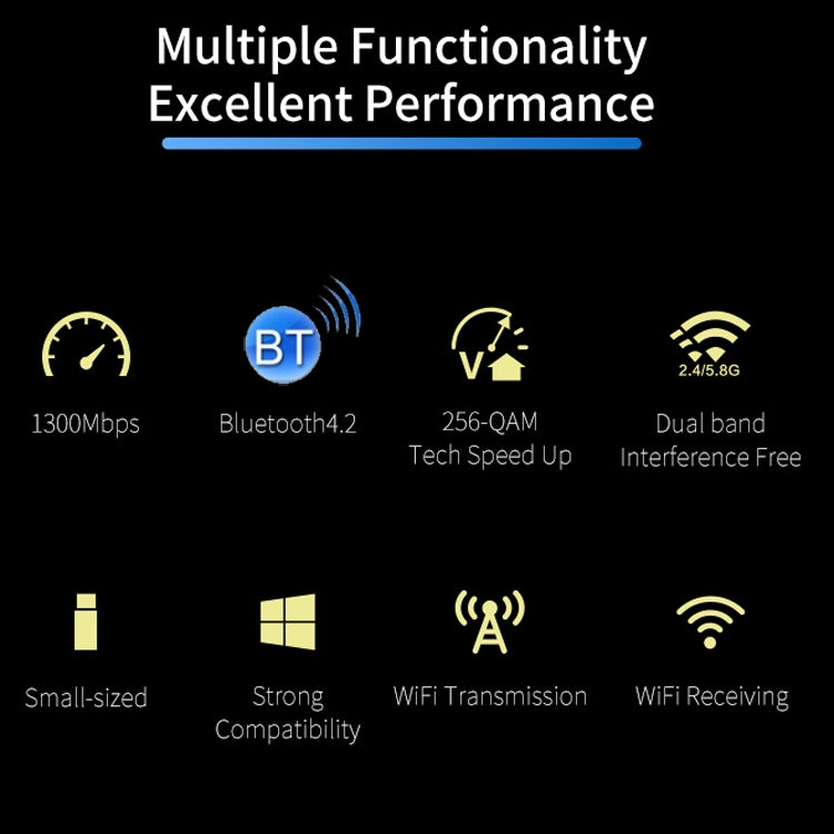 COMFAST CF-727B 1300Mbps Dual Frequency Gigabit USB Desktop Transmitter Receiver Portable Bluetooth V4.2 + WiFi Wireless Network Card - free shipping - PMC Jewellery - Order now!