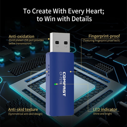 COMFAST CF-727B 1300Mbps Dual Frequency Gigabit USB Desktop Transmitter Receiver Portable Bluetooth V4.2 + WiFi Wireless Network Card - free shipping - PMC Jewellery - Order now!