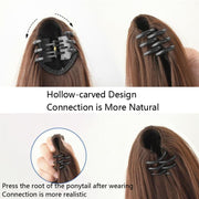 Wig Ponytail Curly Hair Gradient Color Long Hair Realistic Fluffy Clip Chemical Fiber Wig Braid(Brown-black Gradient Haze Blue 53cm)