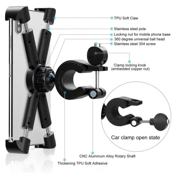 Motorcycle Bicycle Phone Holder Outdoor Riding Equipment Suitable For 4.7-8 Inch Mobile Phone/Tablet(Gray)