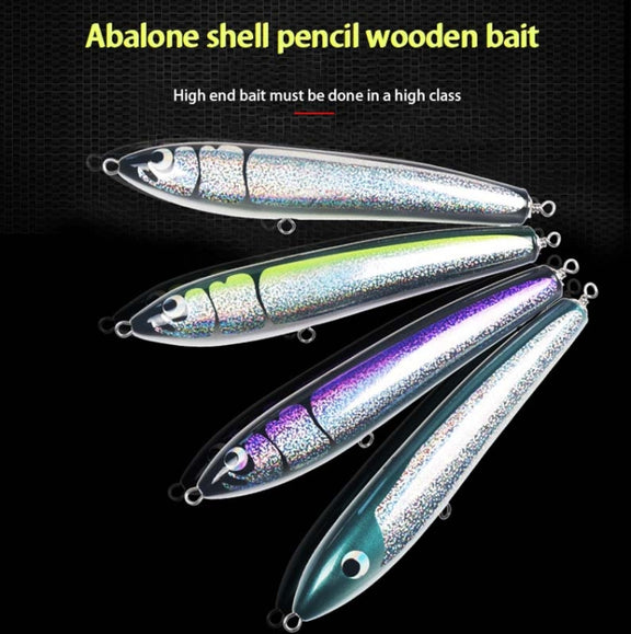 120g 22cm Floating Water Wooden Handmade Big Pencil  Deep Sea Boat Fishing Wave Lying Tuna Bait(Green Laser)
