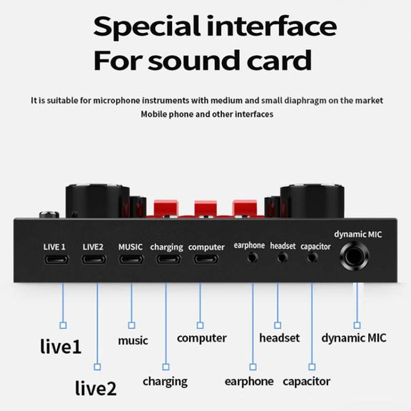 V8S Sound Card Mobile Phone Computer Anchor Live K Song Recording Microphone, Specification: English Version