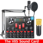 V8S Sound Card Mobile Phone Computer Anchor Live K Song Recording Microphone, Specification:V8S  + Golden Net BM700 Set