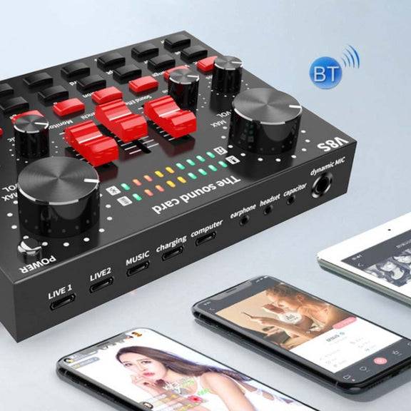 V8S Sound Card Mobile Phone Computer Anchor Live K Song Recording Microphone, Specification:V8S  + Black Bet BM700 Set