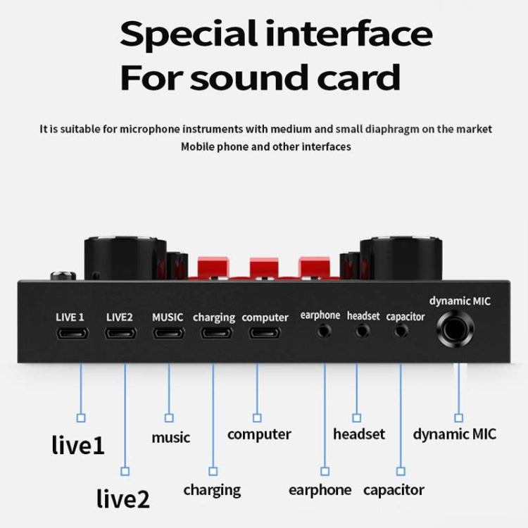 V8S Sound Card Mobile Phone Computer Anchor Live K Song Recording Microphone, Specification:V8S  + Black Bet BM700 Set