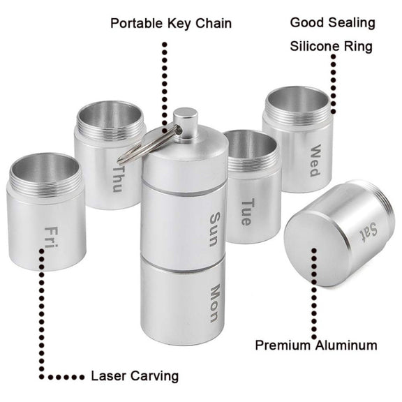 Sealed Water-resistant 7 Days Split Aluminum Alloy Metal Pill Box