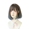 Wig Female Short Hair Bobo Student Head Round Face Full Top Headgear Natural Gradient Color Internal Buckle Straight Hair(Gradient Haze Blue 30CM) - free shipping - PMC TechLife - Order now!