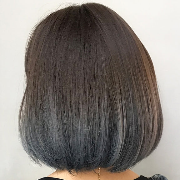 Wig Female Short Hair Bobo Student Head Round Face Full Top Headgear Natural Gradient Color Internal Buckle Straight Hair(Gradient Haze Blue 30CM)