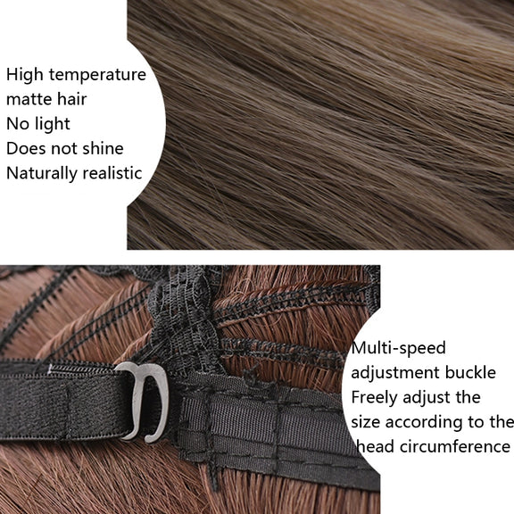 Wig Female Short Hair Bobo Student Head Round Face Full Top Headgear Natural Gradient Color Internal Buckle Straight Hair(Gradient Haze Blue 30CM)