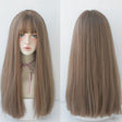 Wig Female Long Hair Full Headgear Straight Hair Natural Air Bangs Full Top Wig(Honey Tea Linen 58CM) - free shipping - PMC TechLife - Order now!