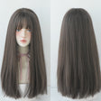 Wig Female Long Hair Full Headgear Straight Hair Natural Air Bangs Full Top Wig(Cool Brown 58CM) - free shipping - PMC TechLife - Order now!