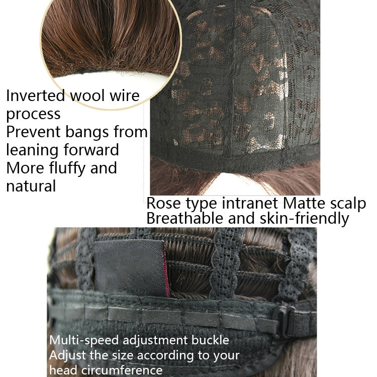 Wig Female Short Hair Round Face Full Top Headgear Short Hair Temperament Bangs Hair Cover(Honey Tea Flax 28CM)