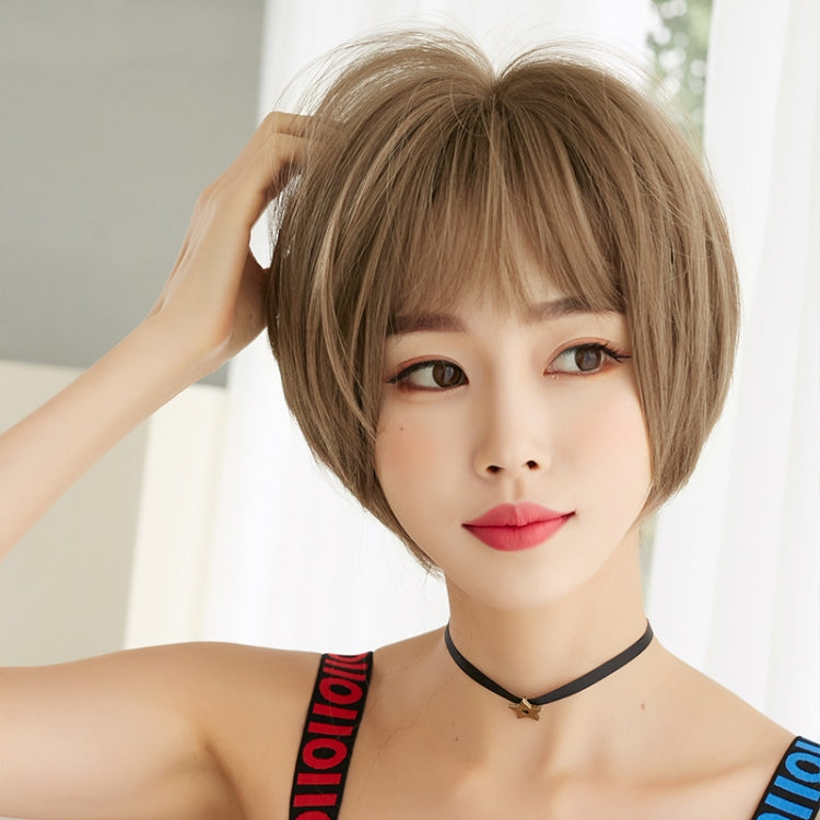 Wig Female Short Hair Round Face Full Top Headgear Short Hair Temperament Bangs Hair Cover(Honey Tea Flax 28CM) - free shipping - PMC TechLife - Order now!