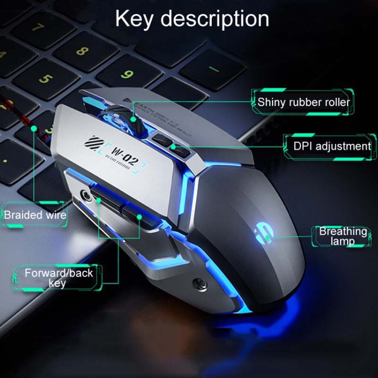 Inphic W-02 6 Keys Home Office Luminous Macro Programming USB Computer Mechanical Game Wired Mouse(Metallic Gray) - Wired Mice by Inphic | Online Shopping South Africa | PMC TechLife | Buy Now Pay Later Mobicred