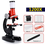 HD 1200 Times Microscope Toys Primary School Biological Science Experiment Equipment Children Educational Toys(Red)
