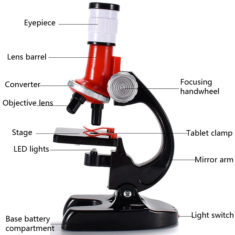HD 1200 Times Microscope Toys Primary School Biological Science Experiment Equipment Children Educational Toys(Red)