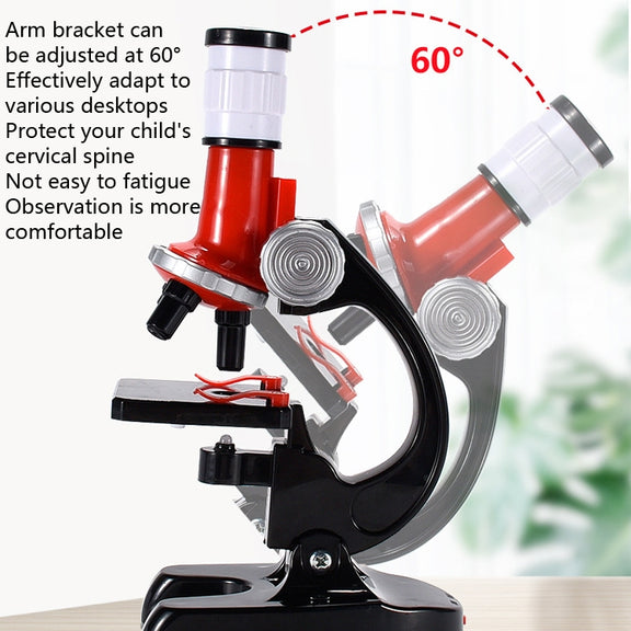 HD 1200 Times Microscope Toys Primary School Biological Science Experiment Equipment Children Educational Toys(Red)