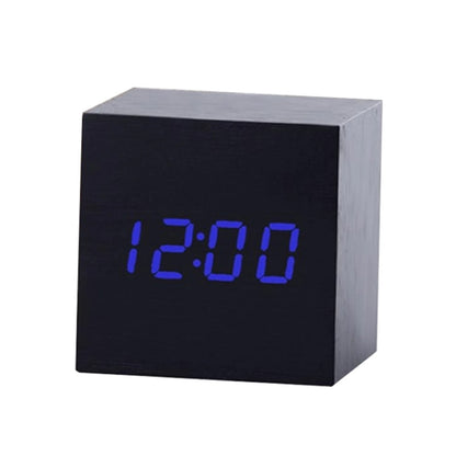 Multicolor Sounds Control Wooden Clock Modern Digital LED Desk Alarm Clock Thermometer Timer Black Blue - Alarm Clocks by PMC Jewellery | Online Shopping South Africa | PMC Jewellery | Buy Now Pay Later Mobicred