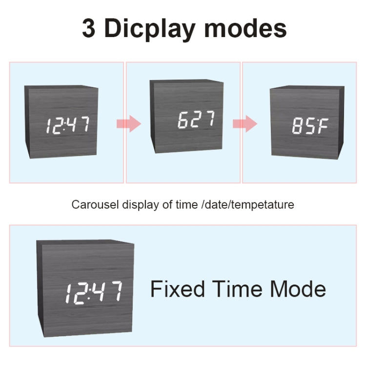 Multicolor Sounds Control Wooden Clock Modern Digital LED Desk Alarm Clock Thermometer Timer Black Blue - Alarm Clocks by PMC Jewellery | Online Shopping South Africa | PMC Jewellery | Buy Now Pay Later Mobicred