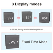 Multicolor Sounds Control Wooden Clock Modern Digital LED Desk Alarm Clock Thermometer Timer Black Blue