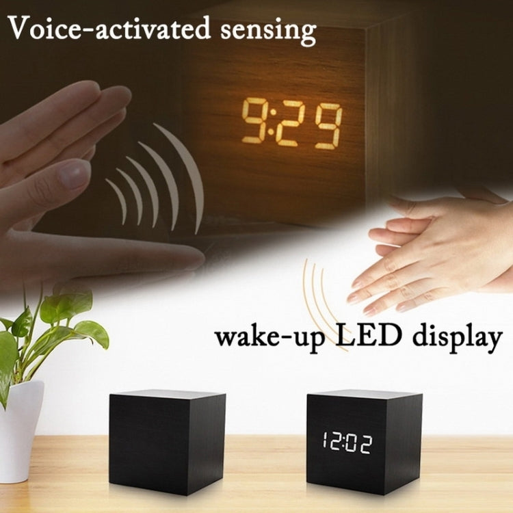 Multicolor Sounds Control Wooden Clock Modern Digital LED Desk Alarm Clock Thermometer Timer Black Blue - Alarm Clocks by PMC Jewellery | Online Shopping South Africa | PMC Jewellery | Buy Now Pay Later Mobicred