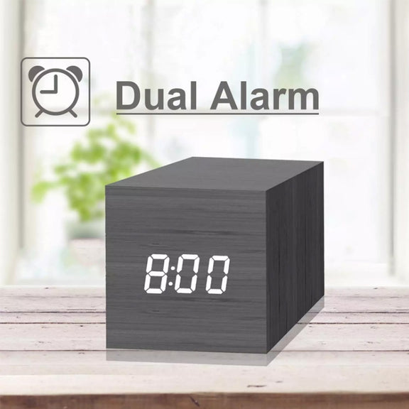 Multicolor Sounds Control Wooden Clock Modern Digital LED Desk Alarm Clock Thermometer Timer Black Blue