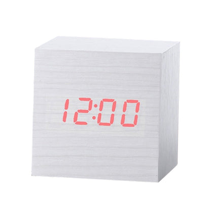 Multicolor Sounds Control Wooden Clock Modern Digital LED Desk Alarm Clock Thermometer Timer White Red - Alarm Clocks by PMC Jewellery | Online Shopping South Africa | PMC Jewellery | Buy Now Pay Later Mobicred