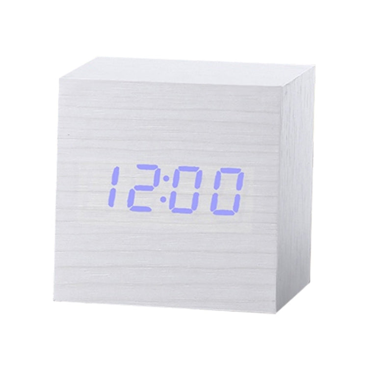 Multicolor Sounds Control Wooden Clock Modern Digital LED Desk Alarm Clock Thermometer Timer White Blue - Alarm Clocks by PMC Jewellery | Online Shopping South Africa | PMC Jewellery | Buy Now Pay Later Mobicred