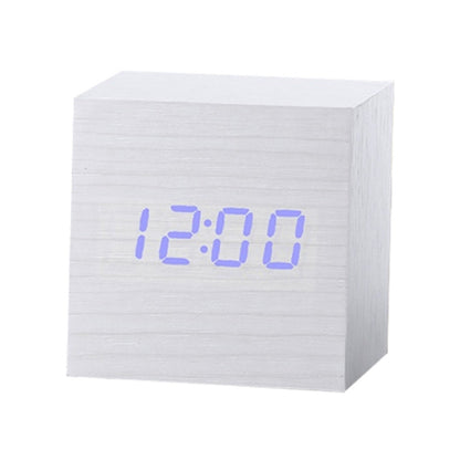 Multicolor Sounds Control Wooden Clock Modern Digital LED Desk Alarm Clock Thermometer Timer White Blue - Alarm Clocks by PMC Jewellery | Online Shopping South Africa | PMC Jewellery | Buy Now Pay Later Mobicred