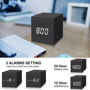 Multicolor Sounds Control Wooden Clock Modern Digital LED Desk Alarm Clock Thermometer Timer White Green
