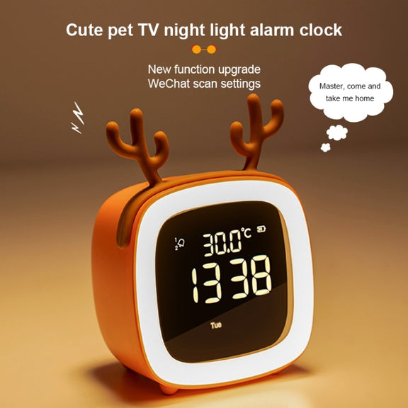 Cartoon Deer Shape Children Snooze Multifunctional USB Rechargeable Student LED Alarm Clock(Orange)