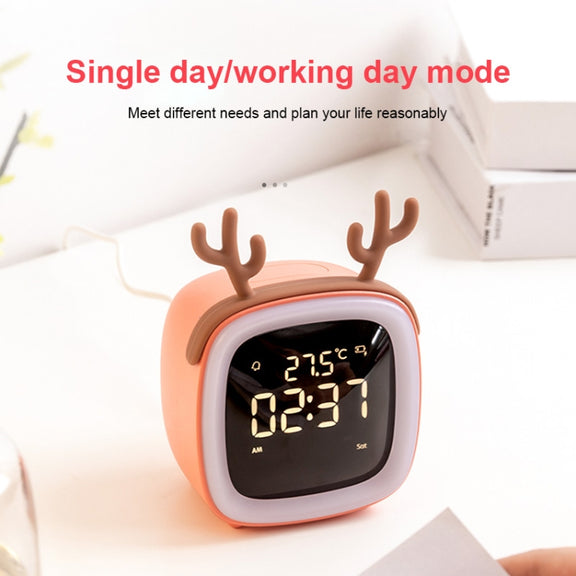 Cartoon Deer Shape Children Snooze Multifunctional USB Rechargeable Student LED Alarm Clock(Orange)