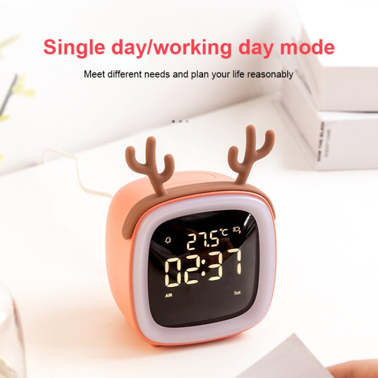 Cartoon Deer Shape Children Snooze Multifunctional USB Rechargeable Student LED Alarm Clock(Orange)