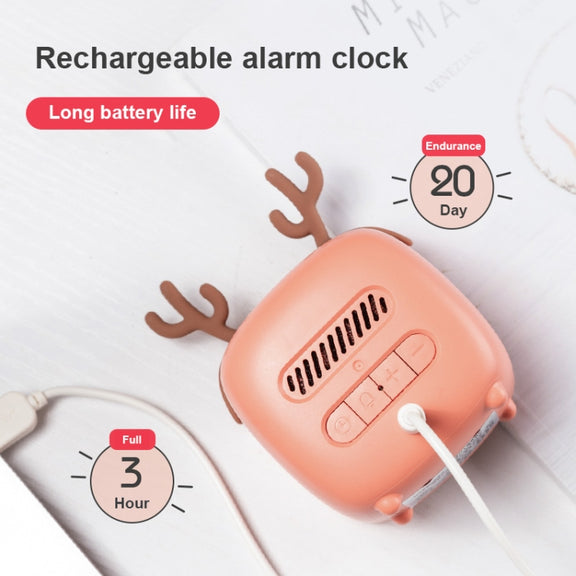 Cartoon Deer Shape Children Snooze Multifunctional USB Rechargeable Student LED Alarm Clock(Orange)