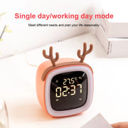 Cartoon Deer Shape Children Snooze Multifunctional USB Rechargeable Student LED Alarm Clock(Blue)