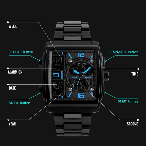 SKMEI 1274  Men Fashion Electronic Watch Multifunctional Outdoor Sports Watch(Blue)