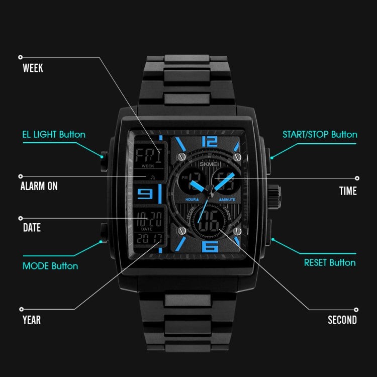 SKMEI 1274  Men Fashion Electronic Watch Multifunctional Outdoor Sports Watch(Blue)