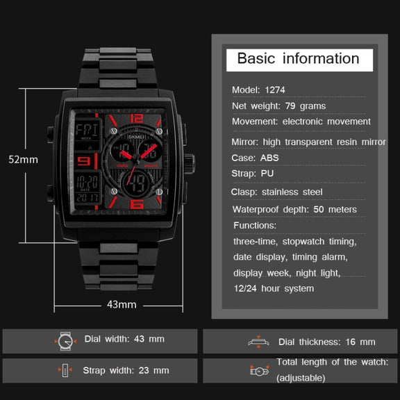 SKMEI 1274  Men Fashion Electronic Watch Multifunctional Outdoor Sports Watch(Blue)