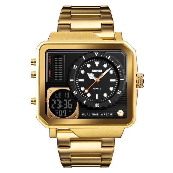 SKMEI 1392 Multi-Function Outdoor Sports Watch Business Double Display Water-resistant Electronic Watch(Golden)