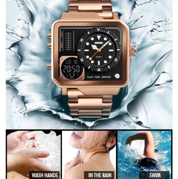 SKMEI 1392 Multi-Function Outdoor Sports Watch Business Double Display Water-resistant Electronic Watch(Golden)