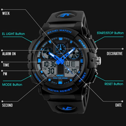 SKMEI 1270 Men Waterproof Dual Display Digital Watch Outdoor Sports Watch(Blue) - free shipping - PMC Jewellery - Order now!
