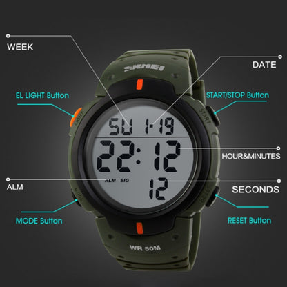 SKMEI 1068 Men Waterproof Outdoor Sports Digital Watch Student Fashion Watch(Green) - free shipping - PMC Jewellery - Order now!