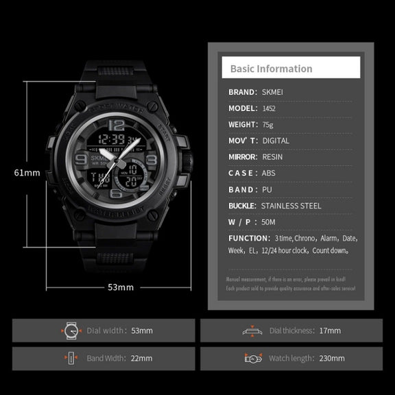 SKMEI 1452 Outdoor Sports Electronic Watch Multifunctional Water-resistant Watch(Black)