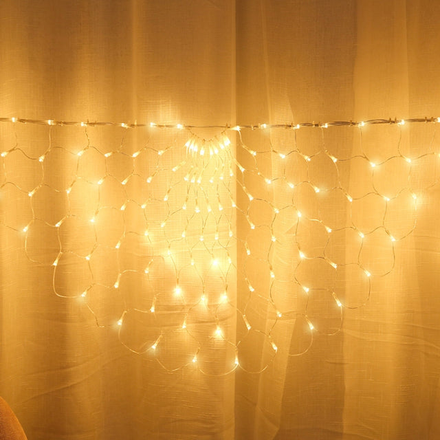 Peacock Lights LED Fishing Net Lights Outdoor Water-resistant String Lights Holiday Decoration Lights, EU Plug(Warm White Light)
