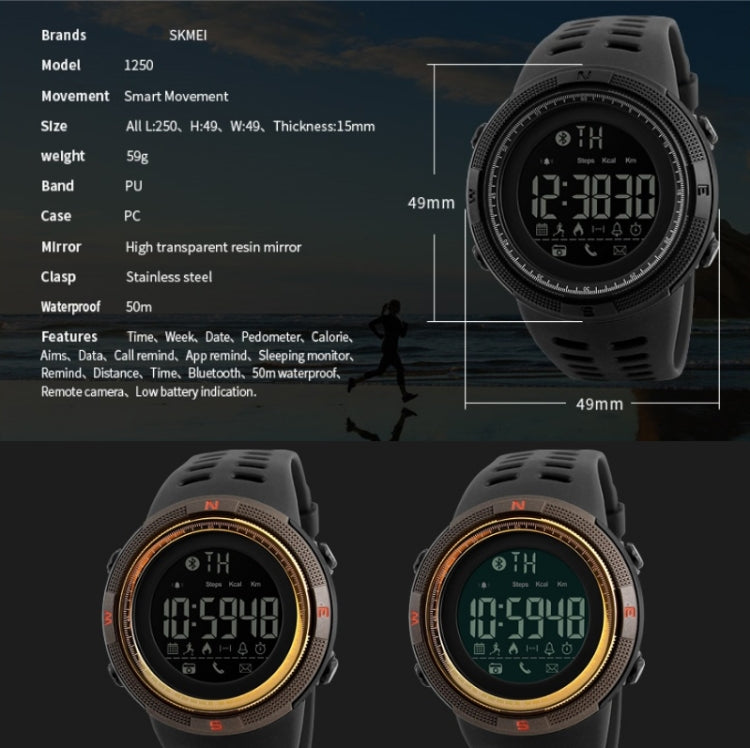 SKMEI 1250 Men Outdoor Waterproof Sports Digital Watch Multi-Function Watch(Black) - free shipping - PMC Jewellery - Order now!