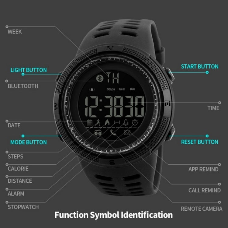SKMEI 1250 Men Outdoor Waterproof Sports Digital Watch Multi-Function Watch(Black) - free shipping - PMC Jewellery - Order now!