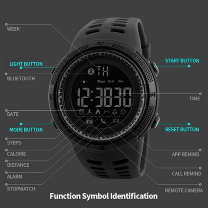 SKMEI 1250 Men Outdoor Waterproof Sports Digital Watch Multi-Function Watch(Black) - free shipping - PMC Jewellery - Order now!